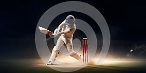 A batsman hitting a lofted shot to a slower ball Hyper-re created with generative AI