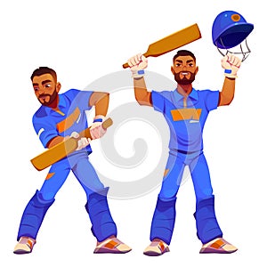Batsman player with bat, cricket sport competition