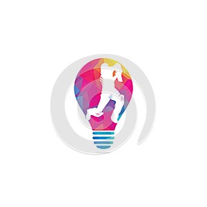 Batsman playing cricket bulb shape concept logo.