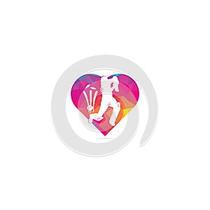 Batsman playing cricket heart shape concept logo.