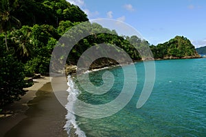 Batteaux or Bateau Bay beach in Speyside on the Caribean Island of Tobago from the Atlantic Ocean