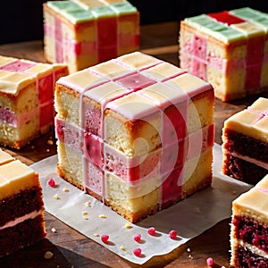 Battenberg Cake , traditional popular sweet dessert cake