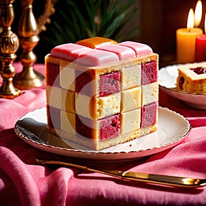 Battenberg Cake , traditional popular sweet dessert cake