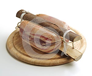 Battened Bacon Pancetta on cutting board