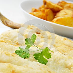 Battered and fried whiting