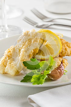 Battered hake fillets