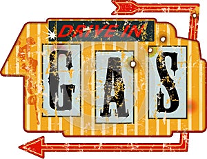 Battered old gas station sign,retro grunge style vector illustration