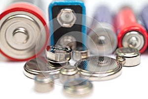 Batteries and button cells in a close-up