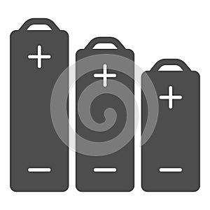 Batteries of different capacities solid icon, tech concept. Vector graphics. Battery sign on white background, glyph