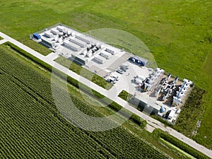 Batteries for energy storage in an open field, Holland