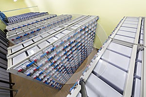 Batteries in industrial backup power system.