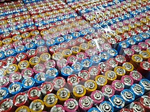 Batteries multicolored. Background of battery packs