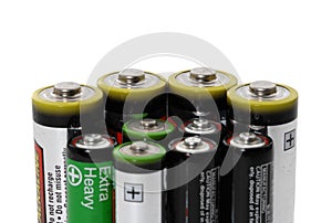 Batteries on white background energy concept