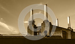 Battersea Power Station in sepia prior to refurbishment