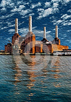 Battersea power station at Thames River in London