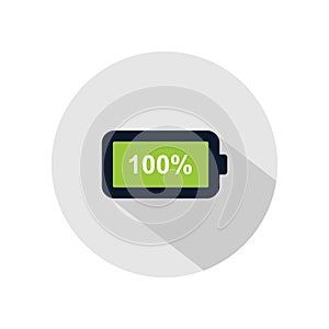 Battery 100% charged icon vector, Full charging battery illustration, power battery sign