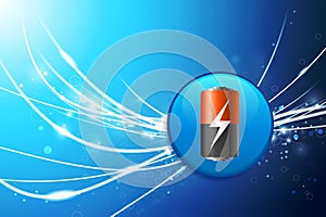 Battery Button on Blue Abstract Light Background