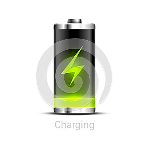 Battery charge energy power icon. Vector battery recharge design technology