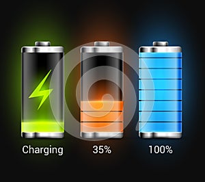 Battery charge energy power icon. Vector battery recharge design technology