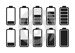 Battery charger icon vector logo. Isolated vector sign symbol. Battery charge full power energy level. Battery low icon energy
