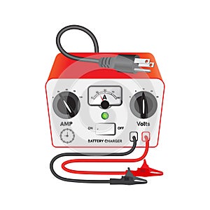 Battery charger for lead acid or accumulator battery types on white background isolated.