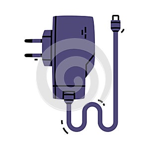 Battery Charger and Recharger as Device Storing Energy with Cable Vector Illustration