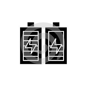 Battery charging black icon, vector sign on isolated background. Battery charging concept symbol, illustration