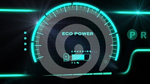 Battery charging digital display animation showing the process of electric car battery charging