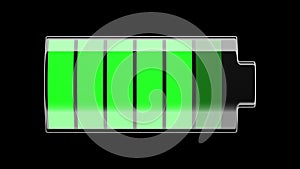 Battery Charging and Discharging with Green scale divisions. Isolated on black.