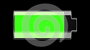 Battery Charging and Discharging with Green solid scale. Isolated on black.