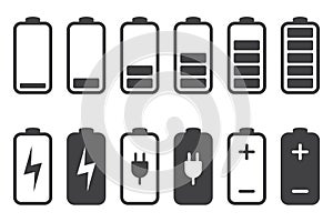 Battery charging icon. Battery charge indicator icons, vector graphics
