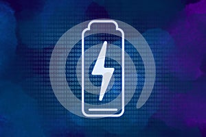 Battery charging icon on blue background. Illustration