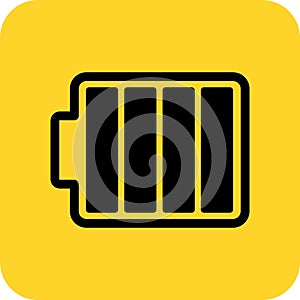 Battery charging icon. Cell sign. Full level bars. Fully charged. Vector illustration.