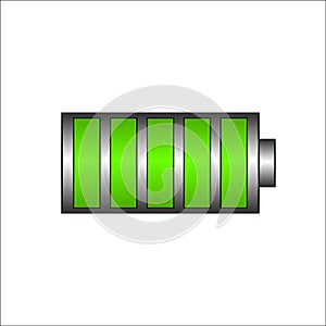 Battery charging icon. Green battery, full charge symbol.  Full charge energy for mobile phone. vector eps10