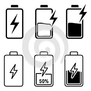 battery charging icon set