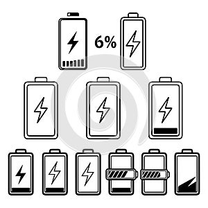 battery charging icon set