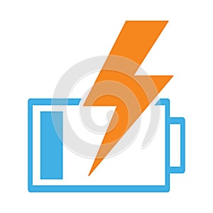 Battery charging icon on white background