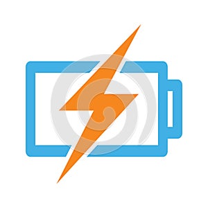 Battery charging icon on white background