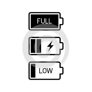 Battery charging status different level, Electric charge icon set, Power energy indicator concept