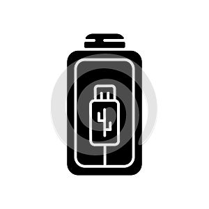 Battery charging using cable black glyph icon