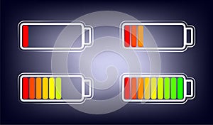 Battery with different charge levels on dark background