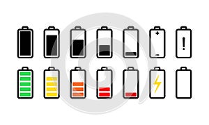 Battery with different levels of charge icons set. Vector on isolated white background. EPS 10