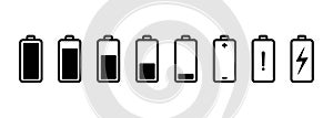 Battery with different levels of charge icons set. Vector on isolated white background. EPS 10