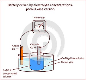 Battery driven by electrolyte concentrations porous vase version