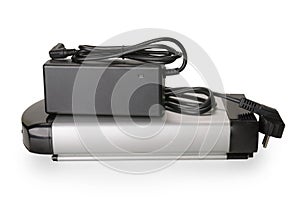 Battery for e-bike and charger set isolated with clipping path