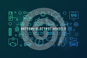 Battery electric vehicle vector colored linear illustration