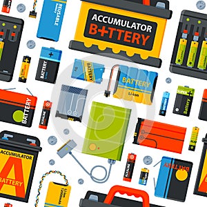 Battery energy seamless pattern vector illustration.