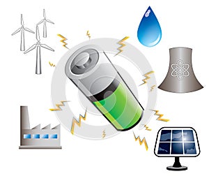 Battery and energy sources, illustration