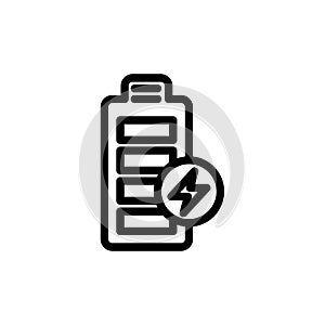 Battery fully charged icon in trendy line style design. Vector graphic illustration. Fully charged battery symbol for website,