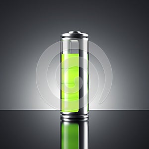 Battery with green indicator. 3d rendering